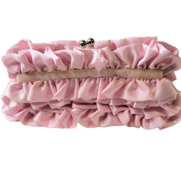 Pink Satin Ruffle Evening Clutch Purse - Picture 6 of 11